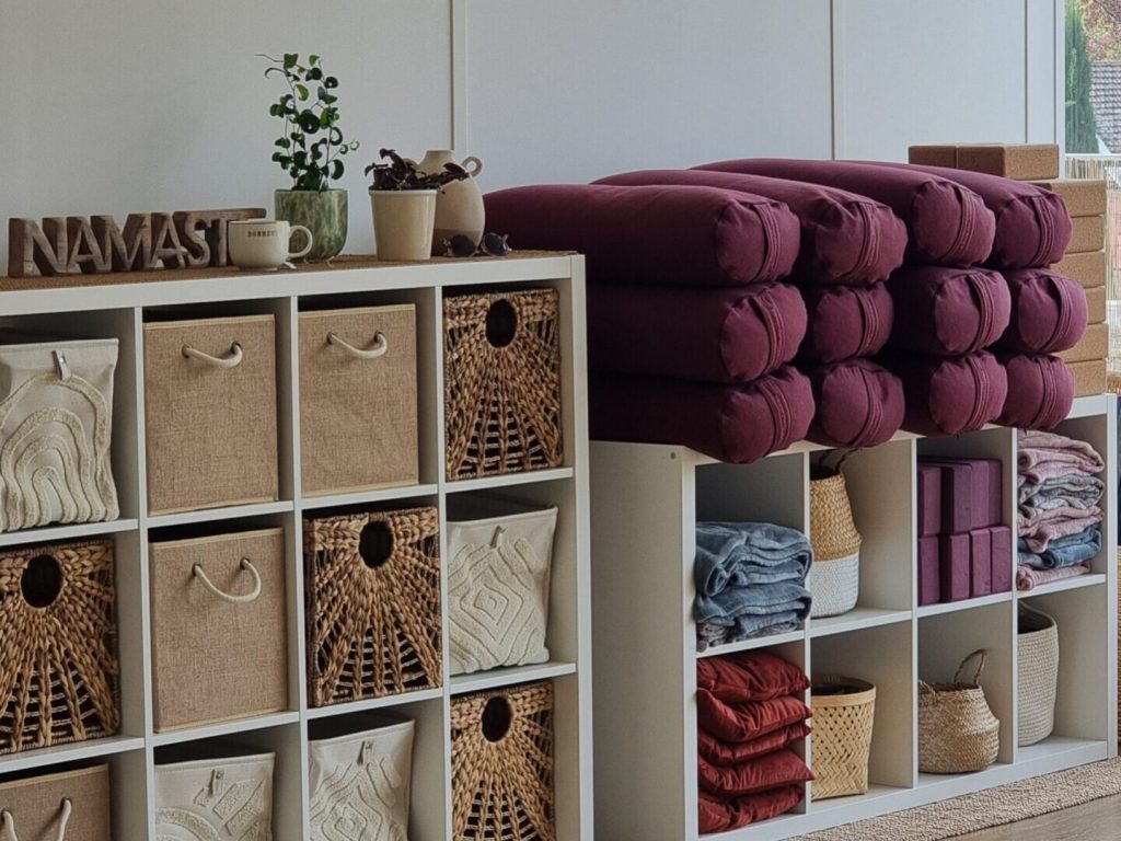 Photo du studio de Marion Périvolas : tapis, bolster, briques